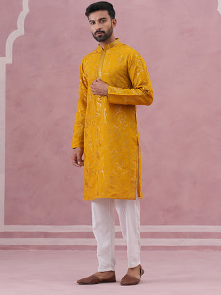 Men's Embroidered Silk Blend Kurta Pyjama Set