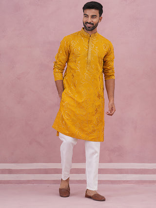 Men's Embroidered Silk Blend Kurta Pyjama Set