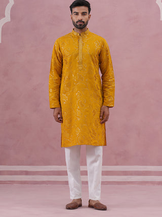 Men's Embroidered Silk Blend Kurta Pyjama Set