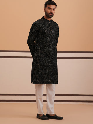 Silk Blend Embroidered & Sequinned Kurta Pyjama Set