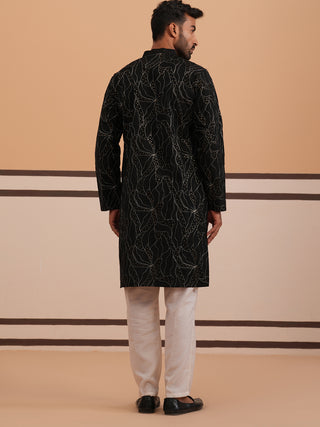 Silk Blend Embroidered & Sequinned Kurta Pyjama Set