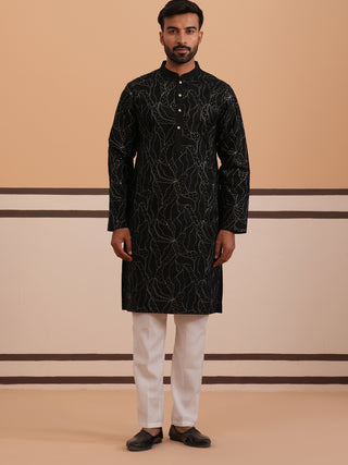 Silk Blend Embroidered & Sequinned Kurta Pyjama Set