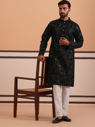 Silk Blend Embroidered & Sequinned Kurta Pyjama Set