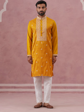 Men’s Ethnic Silk Blend Embroidered Kurta Set