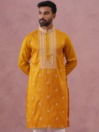 Men’s Ethnic Silk Blend Embroidered Kurta Set