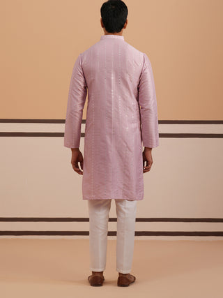 Traditional Silk-Blend Lavender Kurta Pyjama for Men