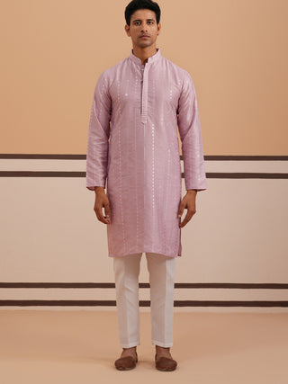 Traditional Silk-Blend Lavender Kurta Pyjama for Men