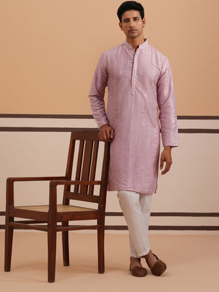 Traditional Silk-Blend Lavender Kurta Pyjama for Men