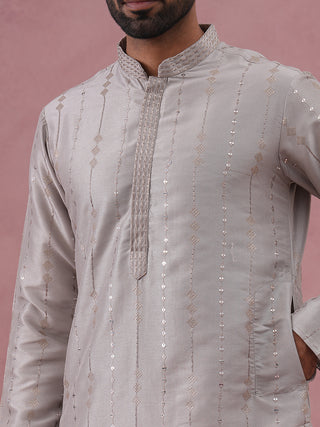 Traditional Silk-Blend Silver Kurta Pyjama for Men