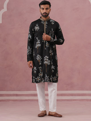 Botanical Embroidered Cotton Blend Kurta Set for Men