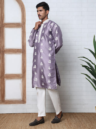 Men’s Embroidered Silk Blend Kurta Pyjama