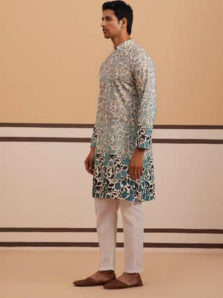 Men’s Printed Kurta Pyjama with Embroidered Detailing