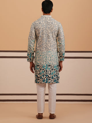 Men’s Printed Kurta Pyjama with Embroidered Detailing