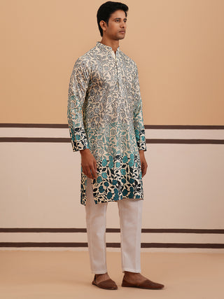 Men’s Printed Kurta Pyjama with Embroidered Detailing