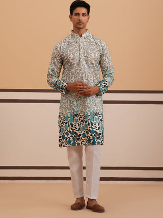Men’s Printed Kurta Pyjama with Embroidered Detailing