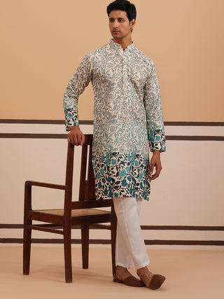 Men’s Printed Kurta Pyjama with Embroidered Detailing