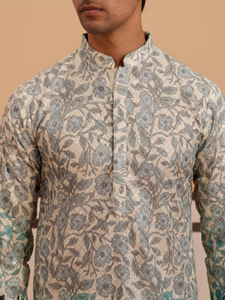 Men’s Printed Kurta Pyjama with Embroidered Detailing
