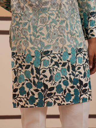 Men’s Printed Kurta Pyjama with Embroidered Detailing