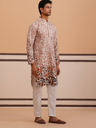 Men’s Printed Kurta Pyjama with Embroidered Detailing