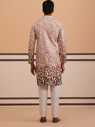 Men’s Printed Kurta Pyjama with Embroidered Detailing