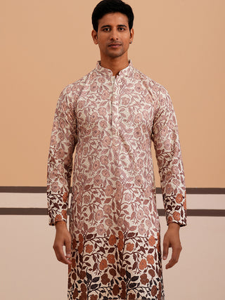 Men’s Printed Kurta Pyjama with Embroidered Detailing