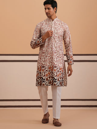 Men’s Printed Kurta Pyjama with Embroidered Detailing