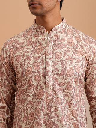 Men’s Printed Kurta Pyjama with Embroidered Detailing