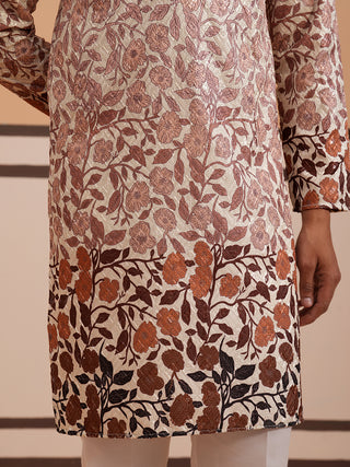Men’s Printed Kurta Pyjama with Embroidered Detailing
