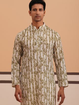 Olive Ethnic Printed Kurta for Men