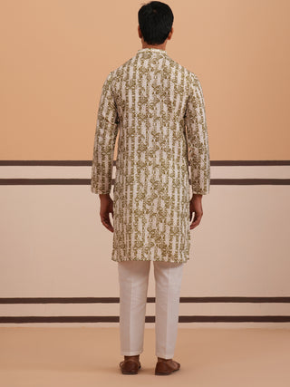 Olive Ethnic Printed Kurta for Men