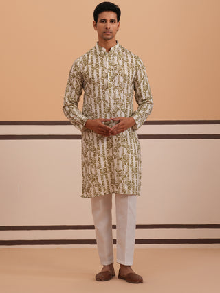 Olive Ethnic Printed Kurta for Men