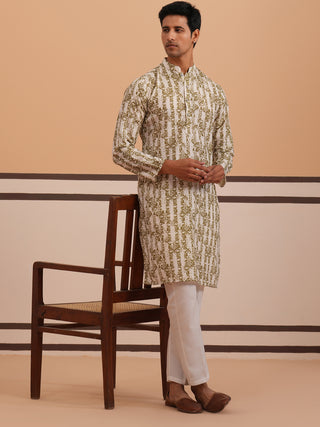 Olive Ethnic Printed Kurta for Men