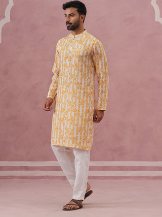 Yellow Ethnic Printed Kurta for Men