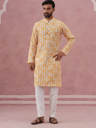 Yellow Ethnic Printed Kurta for Men