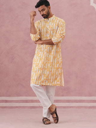 Yellow Ethnic Printed Kurta for Men