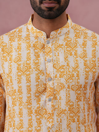 Yellow Ethnic Printed Kurta for Men