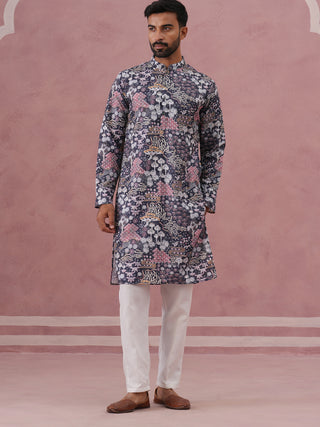 Men’s Printed Cotton Blend Kurta Pyjama