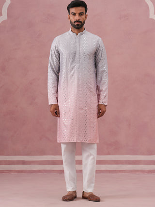 Ombre Silk Blend Kurta Pyjama Set with Sequin Work