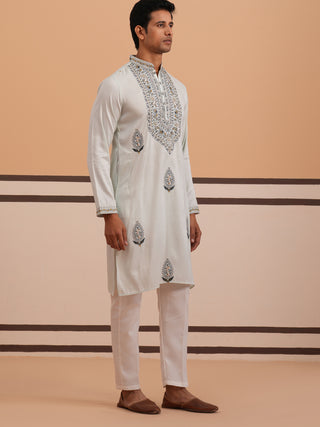 Traditional Embroidered Silk Blend Kurta Set