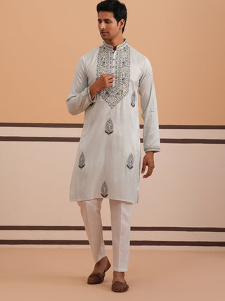 Traditional Embroidered Silk Blend Kurta Set