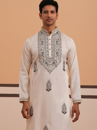 Traditional Embroidered Silk Blend Kurta Set