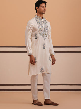 Traditional Embroidered Silk Blend Kurta Set