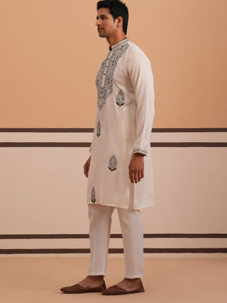 Traditional Embroidered Silk Blend Kurta Set
