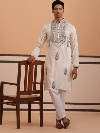 Traditional Embroidered Silk Blend Kurta Set