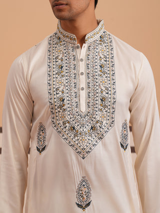 Traditional Embroidered Silk Blend Kurta Set