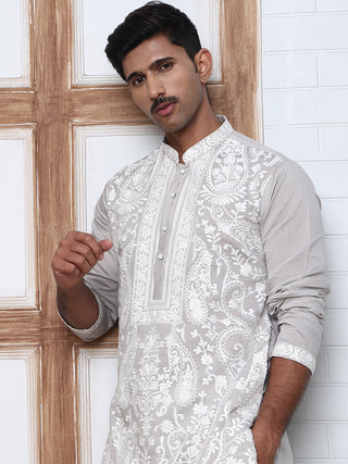 Floral Embroidered Silk Blend Kurta Set