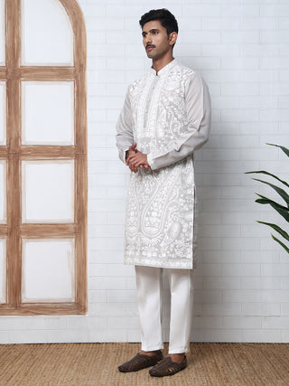 Floral Embroidered Silk Blend Kurta Set