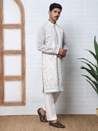 Floral Embroidered Silk Blend Kurta Set
