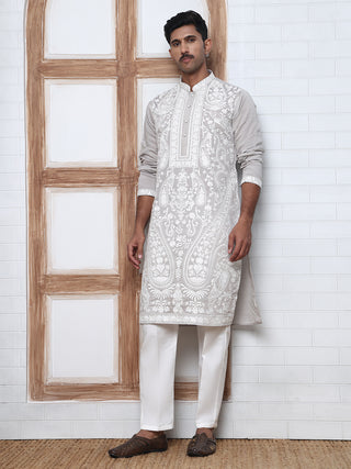 Floral Embroidered Silk Blend Kurta Set