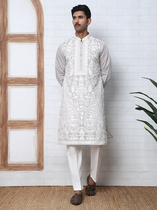 Floral Embroidered Silk Blend Kurta Set